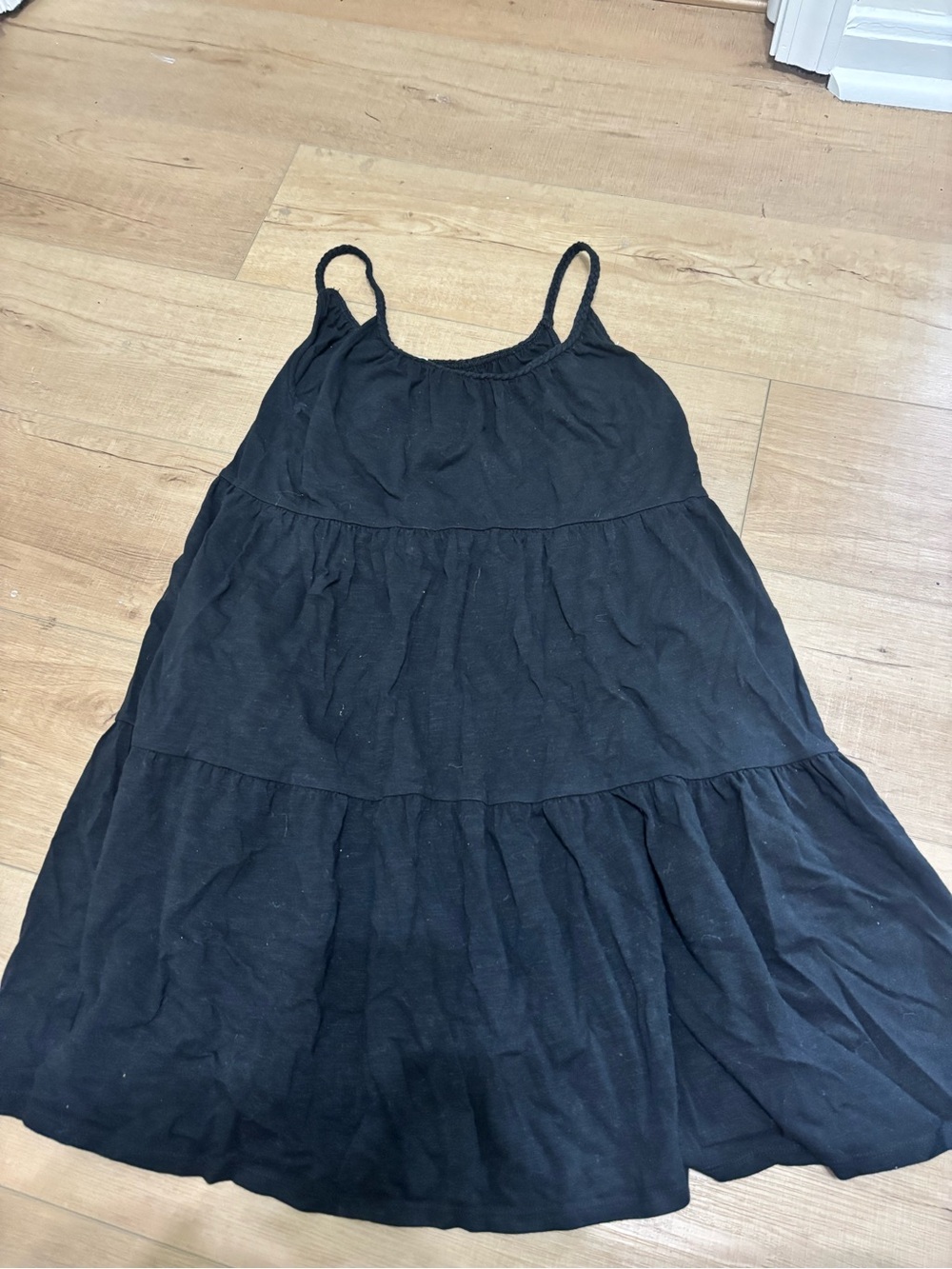 Black Tiered Braided Spaghetti Strap Sundress